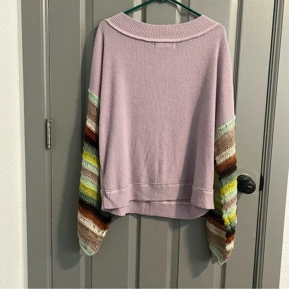 We The Free Lavender Sweater with Striped Sleeves - Picture 5 of 6